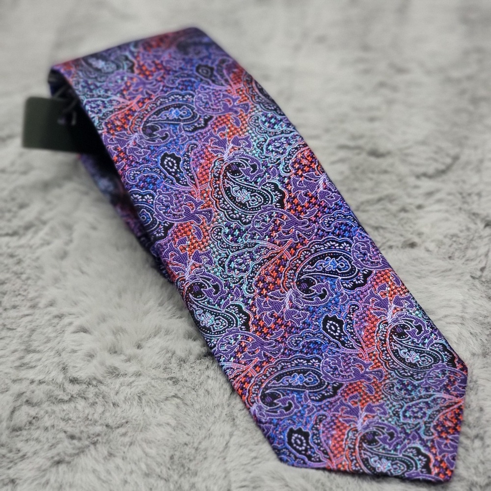 Serica Tie Mens Purple Multicolor Paisley Jacquard Silk Made In Italy Necktie